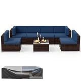 Amopatio Patio Furniture Set 7 Pieces Patio Conversation Set Outdoor Sectional Wicker Rattan Sofa Co