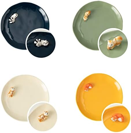 DIHOclub Cute Animal Ceramic Plates Set.The Dessert, Salad, Appetizer, Small Dinner Plate. Microwave, Oven, and Dishwasher Safe, Kitchen Porcelain Dish… (8 Inch, Cartoon,bear,fox,squirrel)