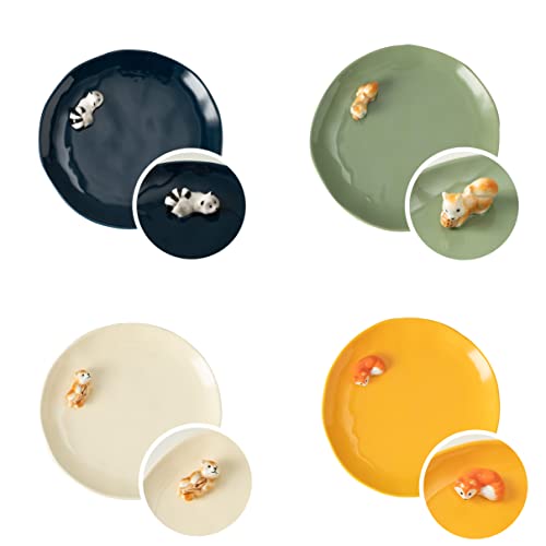 DIHOclub Cute Animal Ceramic Plates Set.The Dessert, Salad, Appetizer, Small Dinner Plate. Microwave, Oven, and Dishwasher Safe, Kitchen Porcelain Dish… (8 Inch, Cartoon,bear,fox,squirrel)