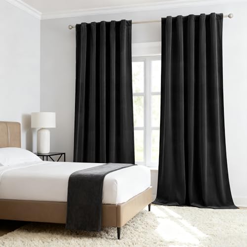 Black Velvet Curtains for Bedroom 42x63" 80% Blackout Back Tab 2 Panels