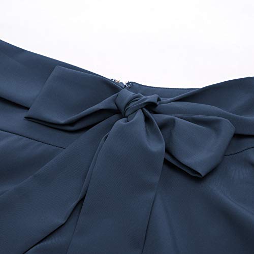 Dark Blue Skirts For Women Ladies High Waist Pleated Skirt With Belt Size M #TOP4