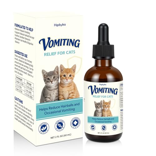 Cat Vomit Remedy for Cats Vomiting Relief Drops with Probiotics Digestive Support Liquid Helps Reduce Vomiting Hairballs and Sensitive Stomach Supports Intestinal Balance Easy to Mix - 2 FL OZ