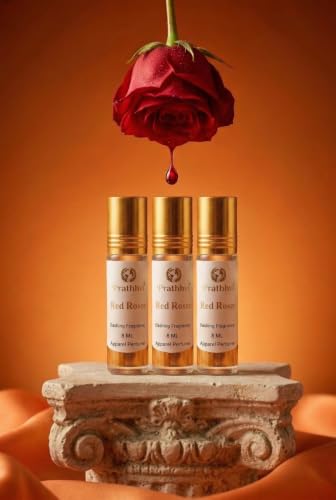 Image of Red Rosee Attar Roll-On Perfume Oil 8 ml x 3 | Alcohol Free | Long Lasting Rich Fragrance | Men & Women | Pocket Size Travel Friendly Roll On | Daily Wear Fragrance - Pack of 3
