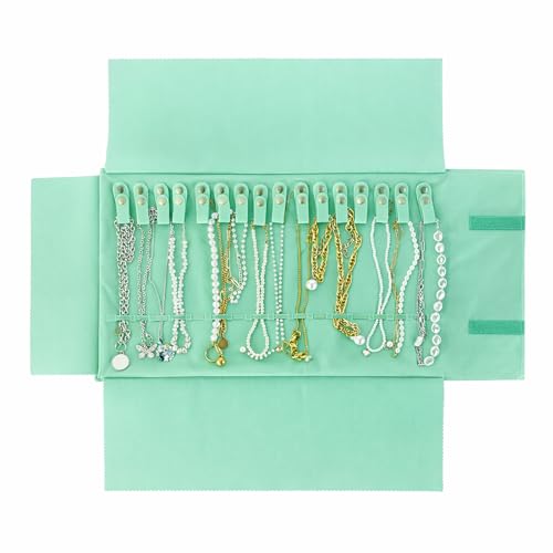 UnionPlus Travel Necklaces Roll Organizer Anti-Tangle Mint Green