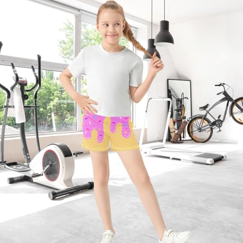 Girls Athletic Shorts Ice Cream Printed Kids Gymnastics Yoga Dance Biker Shorts with Pocket 7-15Years4