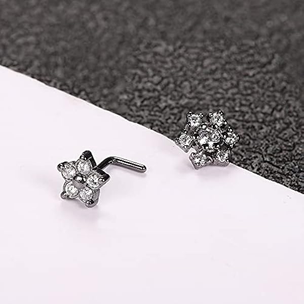 Udalyn 4 piezas 20G anillos de nariz de acero quirúrgico CZ mariposa nariz piercing triángulo nariz l forma pernos para mujeres hombres plata oro rosa negro