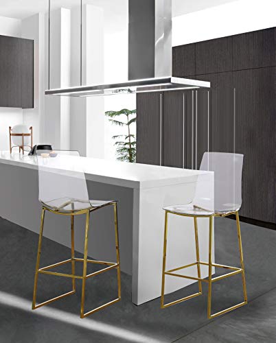 Meridian Furniture Taburete de Mostrador Acrílico Contemporáneo Moderno Colección Lumen con Base de Acero Inoxidable, 16.5" Ancho x 20" Profundidad x 42" Altura, Dorado miniatura 2