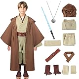 [Formemory] ジェダイ コスチューム 大人用 コスプレ 衣装 仮装 ハロウィン マント ジェダイローブ カッコいい 茶色 黒い マントセット ライトセーバー付き ネックレス付き 豪華8点セット 5つサイズ イベント変装 学園祭 文化祭 演出服 (ブラウン 子供, 2XL)