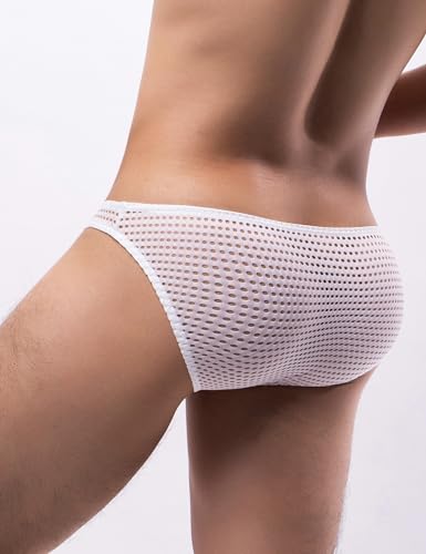ohmydear Men's See Through Fishnet Underwear Briefs Low Rise Panties Breathable Bulge Pouch Briefs Mesh Underpants4