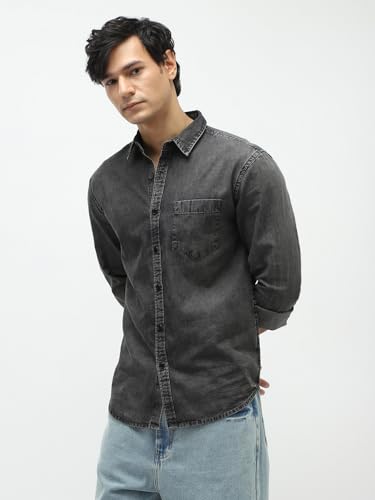 Image of Urbano Fashion Men's Regular Fit Full Sleeve Washed Denim Shirt