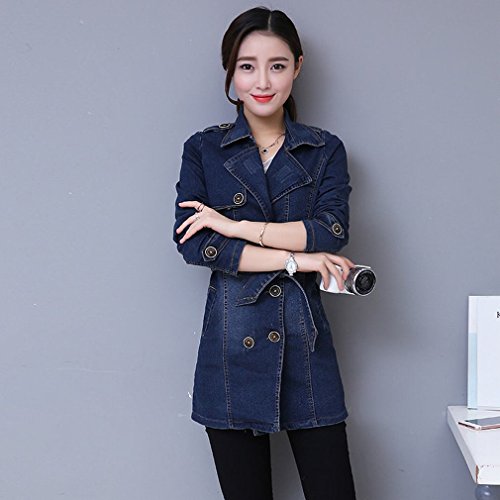 Trench-coat long en jean double boutonnage pour femme veste denim ajustée