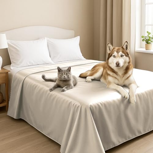 Byour3 - Cubrecama Doble Super Impermeable Animales Colcha Antimanchas Antimoho Protección Cama Individual Queen Size Anti Pelo Gato Perro Niños Manta Lavable (Marfil, 260x275cm - Cama 180)