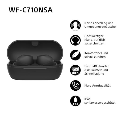 Sony WF-C710NSA True-Wireless, Noise-Cancelling-Kopfhörer, Schwarz – Ansicht 2