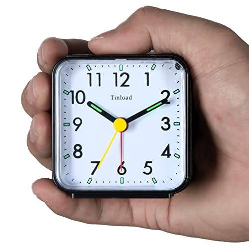 Tinload Ultra Small, Battery Travel Alarm Clock With Snooze And Light, Silent With No Ticking Analog Quartz (Black) #TOP4