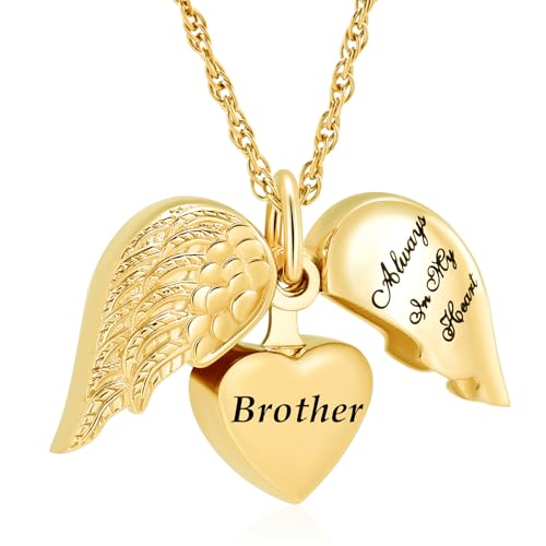 shajwo Cremation Jewelry Angel Wing Heart Urn Necklaces for Ashes for Women Men Keepsake Memorial Ashes Pendant,Brother by shajwo - Used condition - US$15.32