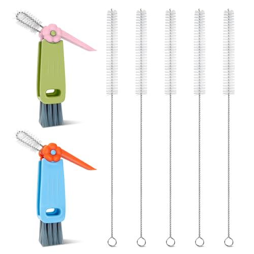 7Pcs 3-in-1 Cup Lid Gap Cleaning Brush & Straw Brush Set, Reusable Metal Straw Cleaner, Multifunctional Bottle Cleaning Kit for Sippy Cups & Water Bottles