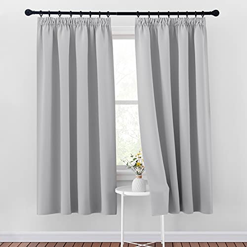 PONY DANCE Cortina Opaca Termica Dormitorio para Riel, Cortinas Cortas para Ventanas para Salon Modernas Cocina 2 Piezas Blackout, 140x175 CM, Gris Claro