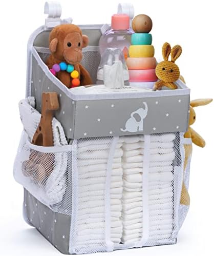 Cradle Star Hanging Diaper Caddy Organizer - Diaper Organizer Caddy with Multiple Pockets - Baby Organizer for Nursery Accessories - Changing Table Organizer and Diaper Storage - 17x9x9 in - Gray