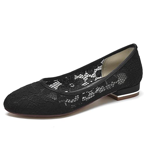 Women's Lace Floral Ballet Flat Flats Bridal Pump Shoes Closed Round Toe Office Work Church Wedding Party Dress Flat Shoes