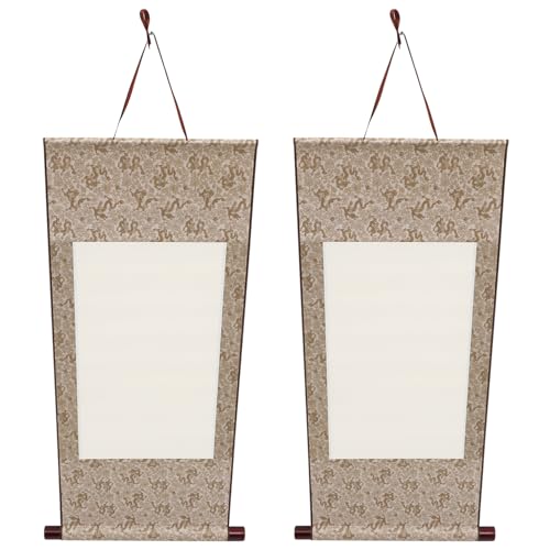 GLSTOY 2 Piezas Mini Rollo En Papel De Caligrafía Pergamino De Pared Colgante De Papel Pergamino Japonés Cartulina Con Líneas De Cuadrícula Rollo De Pintura Decoración Brown Madera