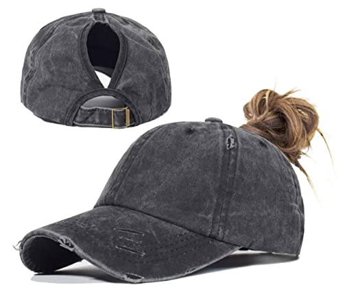 Image of Eohak Ponytail Baseball Hat Distressed Retro Washed Cotton Twill