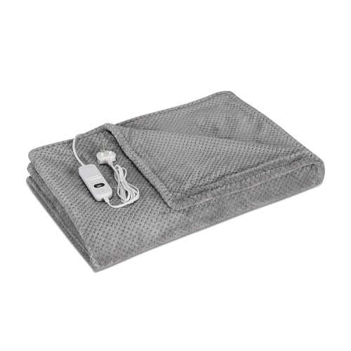 Navaris Grey Waffle Pattern Heated Throw Electric Blanket 180 x 130cm Heated Blanket Machine Washable Electric Throw Overblanket with 3HR Auto-Off Timer and 3x Control Heat Setting
