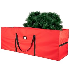 quentro heavy duty christmas tree storage bag fits up to 9ft tall waterproof 600d polyester xmas tree bag with reinforced handles & secure zipper – foldable durable holiday storage solution (red)