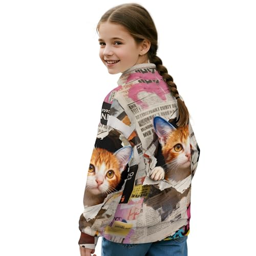Image of AmzPrint Girls Graphic Quarter Zip Coat Long Sleeve Lightweight Oversized Athletic Running Hoodies For Kids Teen Girls