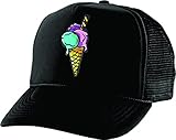 ALLNTRENDS Adjustable Trucker Hat Ice Cream Embroidered Mesh Baseball Cap Adult Cool Graphic Hats (Black)