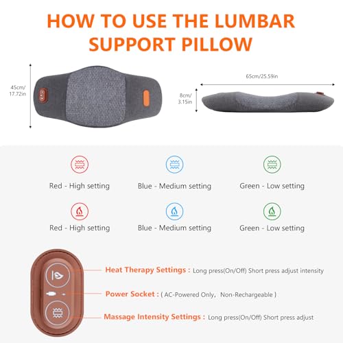 USUIELIGHT Elektrisches Lendenkissen mit Wärme & Vibrationsmassage, Orthopädisches Memory-Schaum-Kissen – Lendenwirbel-Stütze gegen Rückenschmerzen, für Bürostuhl, Auto, Bett & Sofa