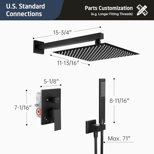 KES Shower System Shower Faucets Sets Complete 12 Inch Rain Shower Head with Handheld Spray Pressure Balance Shower Valve and Trim Kit Matte Black, XB6230S12-BK by KES - Image 7