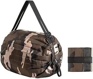 Mozzyyee Portable Foldable Shopping Bag Large Capacity Multipurpose Storage Bag Sports Travel Shoulder Bag (Brown Camouflage)