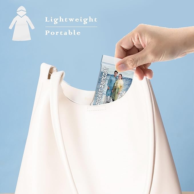 Image of Disposable Rain Ponchos for Adults, Card-Sized Ponchos Family Pack with Hood