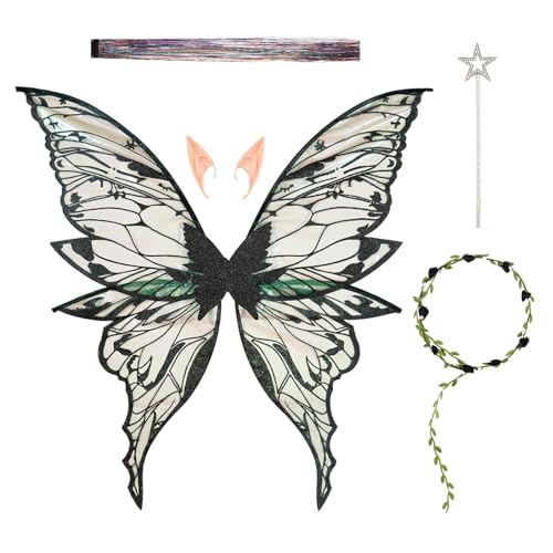 Galetcy Alas de hada negras para mujeres adultas, disfraz de alas de mariposa brillantes, accesorios de princesa para niñas, disfraz de Halloween
