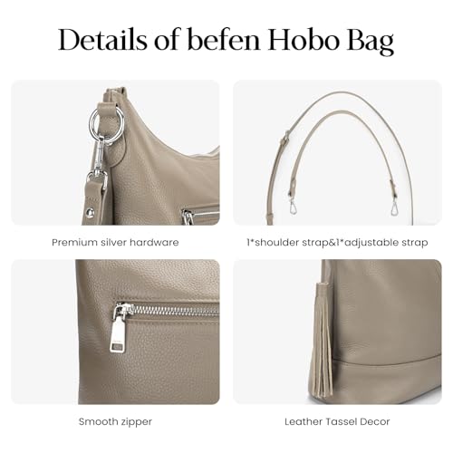 Image of Genuine Leather Hobo Crossbody Bag for Women, Soft Real Leather Bucket, Shoulder Handbag Purse with 2 Removable Strap