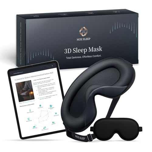 Nox Sleep 3D Sleep Mask for Men, 100% Blackout Eye Mask for Sleep, Ice Silk Adjustable Sleeping Mask for Side Sleepers, Soft Breathable Blindfold, Perfect Sleep Mask for Travel & Women (Black)