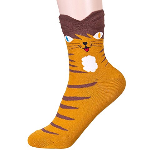 Women's Cute Fun Crew Cotton Socks 4-6 Pack, Gift Ideas for Cat Animal Lovers (Eyes Cat)