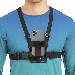 TECHONTO Mobile Phone Chest Belt Harness with J Hook for Vlogging, YouTube Videos Compatible with All Mobile Phones and Action Cameras Go Pro & Insta 360 (Black)