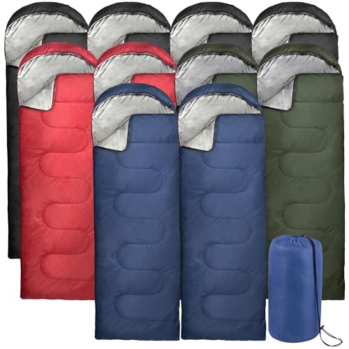 10 Pack Sleeping Bags for Adults Cold Weather Bulk for Homeless People, 4 Seasons Warm or Cold Lightweight Indoor Outdoor Backpacking, Camping (Assorted Colors Pack)