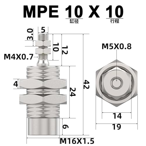 Cilindro de microaguja MPE6X10 de simple efecto para espacios reducidos 3