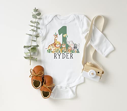 First Birthday Outfit - Custom Baby Shirt or Bodysuit - Wild One Birthday - Safari Jungle Theme - Cake Smash Photo Prop - Baby Boy - Baby Girl3