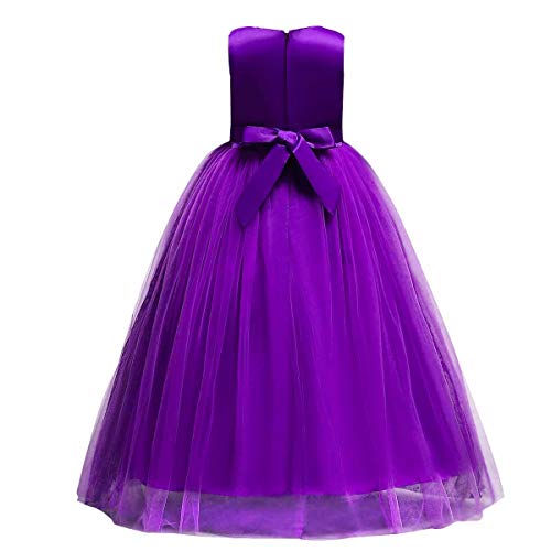 FMYFWY Little Big Girls Flower Tulle Lace Dress Sleeveless Princess Pageant Birthday Party Wedding Dance Evening Long Gown2