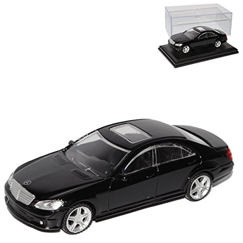 alles-meine.de GmbH Mercedes-Benz S-Klasse W221 S63 AMG Schwarz 2005-2013 mit Sockel und Vitrine 1/43 Modellcarsonline Modell Auto mit individiuellem Wunschkennzeichen