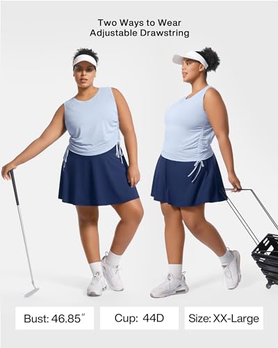 Image of Plus Size Tank Tops for Women Drawstring Sleeveless Quick Drying Tennis Shirts Loose Fit Running Golf Pickleball Outfits