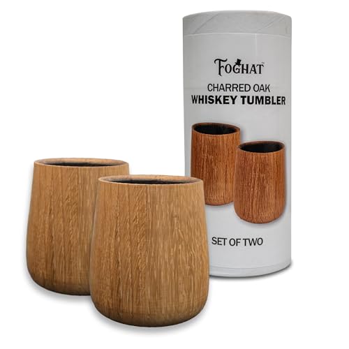 FOGHAT COCKTAIL SMOKER Charred Oak Whiskey Tumbler Cup (2 Pack) - Handmade Wooden Bourbon...