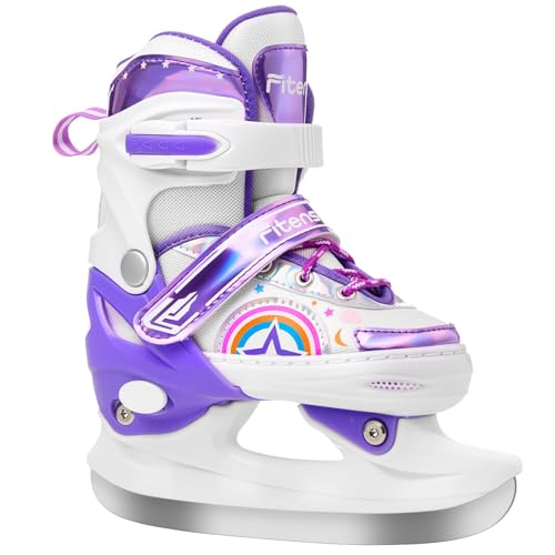 Fitense Adjustable Ice Skates for Kids Girls Ages 3-12, 4 Size Ice Skating Shoes, Girls Ice Skates with Blades for Outdoor and Rink, for Beginner Toddler Small