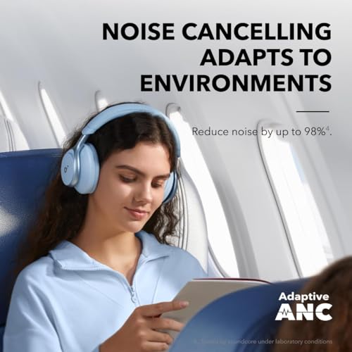 Image of Soundcore Anker Space One ANC Over-Ear Headphones, Blue, Renewed | Active Noise Cancelling, Comfortable Fit, 40H ANC Playtime, App Control, LDAC Hi-Res, Clear Call, Bluetooth 5.3, Travel-Ready