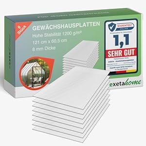 Exeta 8x Gewächshausplatten 8mm I Polycarbonat Hohlkammerplatten für Gewächshäuser I PC Doppelstegplatten UV-beständig & bruchsicher I für Garten, Frühbeet uvm I 60, 5cm x 121cm I Transparent