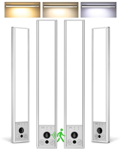 EZVALO 4-Pack Under Cabinet Lighting, 3200mAh Rechargeable Motion Sensor Light Indoor, with Dimmable & 3 Color Temps, Magnetic Closet Lights, Wireless Under Counter Lights for Kitchen, Stairs (12inch)