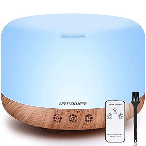 URPOWER 1000ml Essential Oil Diffuser Remote Control 5 in 1 Ultrasonic Aromatherapy Oil Cool Mist Humidifier Running 20 Hours with Adjustable Mist Mode/4 Timer Settings for Large Room Study Yoga Spa